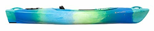 Blue and green kayak side view