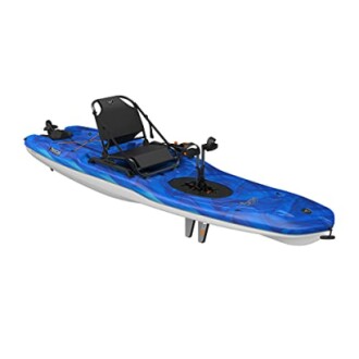 Blue pedal kayak with adjustable seat and pedals