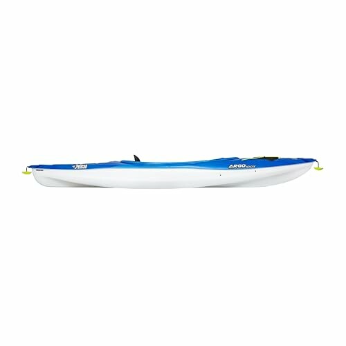 Blue and white kayak on a white background