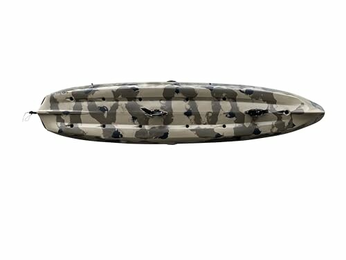 Top view of a camouflage-patterned kayak