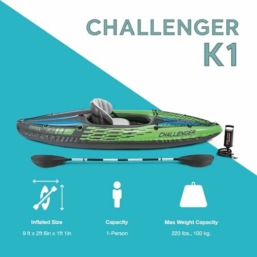 Challenger K1 inflatable kayak with paddle and pump.