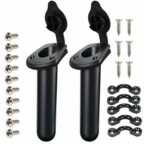 Two black fishing rod holders with mounting screws and brackets.