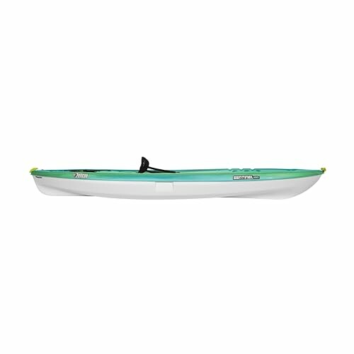 Side view of a green and white kayak