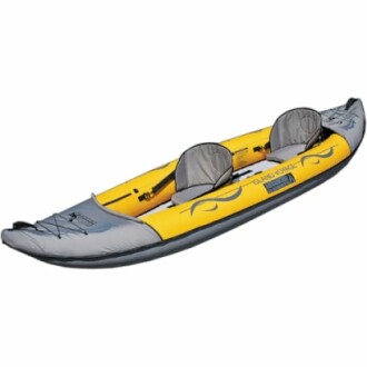 Yellow and gray inflatable two-seater kayak