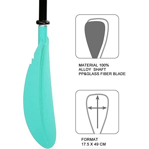 Kayak paddle blade with material and size specifications.