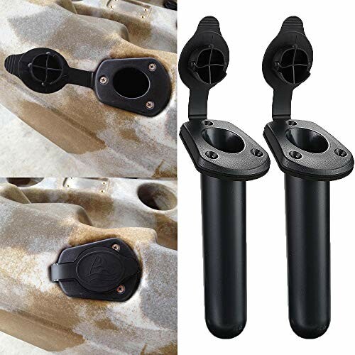 Two kayak rod holders with installation views.