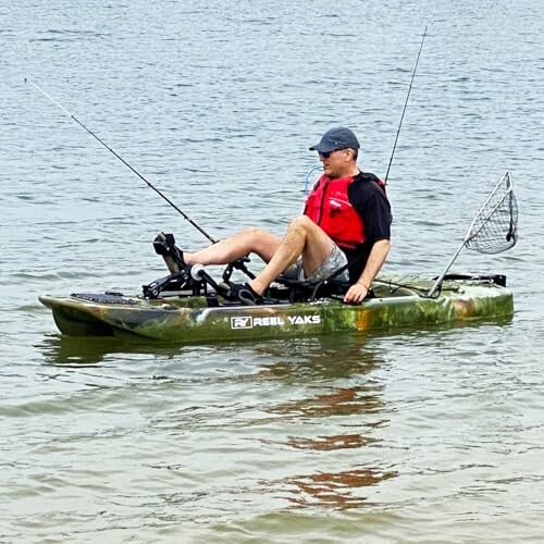 Man in a kayak fishing on the water