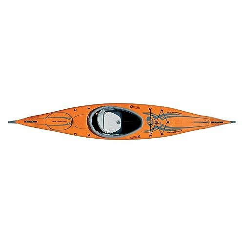 Top view of an orange kayak.