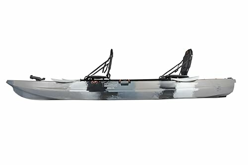 Side view of a tandem kayak with two seats.